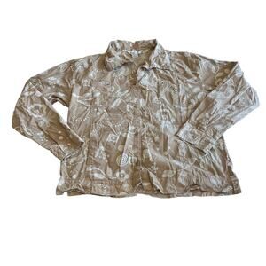 Fresh Produce Tan White Floral Button Up Blouse Sz XXL Plus Casual Boho